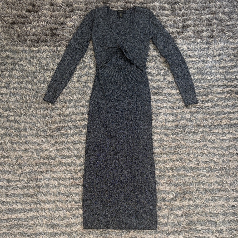 NWOT! House of Harlow 1960 Charcoal Metallic Long Sleeve Maxi Dress, Size S